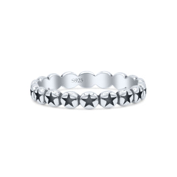 Stackable Attractive Eternity Rounded Oxidized Stars Engraved Promise Band Thumb Ring